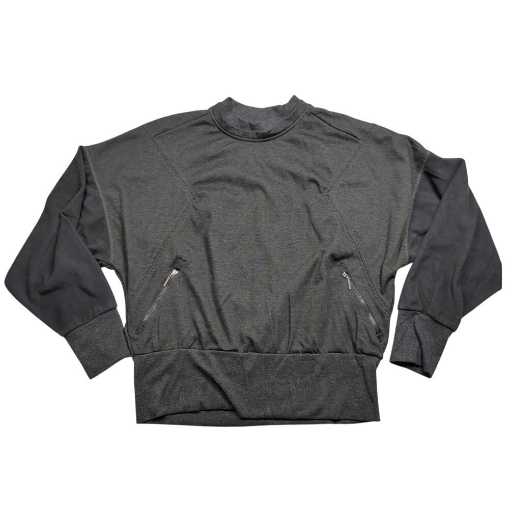 Tahari Sport Sweatshirt Women's Gray Cropped Front Zipper Pockets Size Large